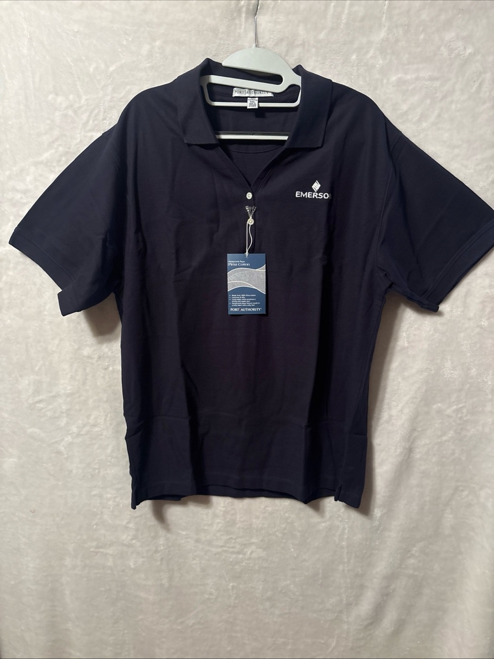 NWT Port Authority Navy Short-Sleeve Polo with Embroidered Emblem